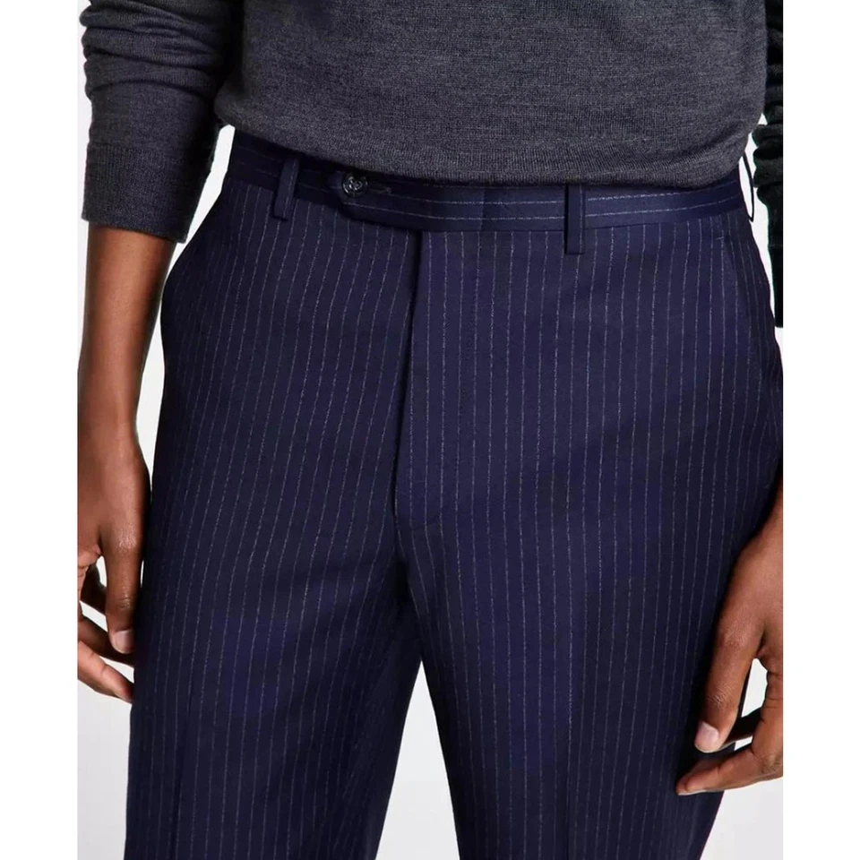 Pantalones de Traje Clásicos Michael Kors Para Hombre Azul Marino A Rayas Lana Elastizados Malone 36W 34L Foto 4 de 4