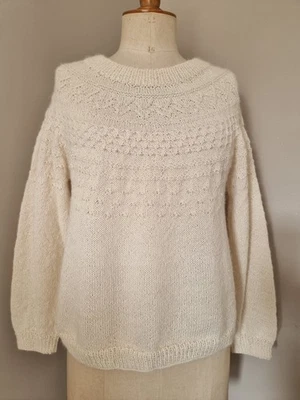 FAIT MAIN PULL ECRU STYLE NORDIQUE LOPI TON SUR TON TRES BELLE LAINE AVEC ANGORA - Photo 1/4