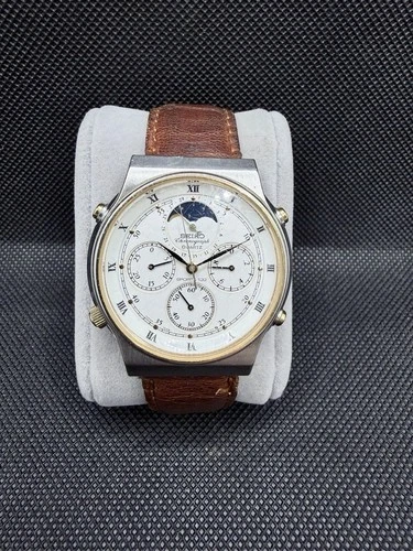 Vintage Seiko Chronograph Moonphase Quartz 7A48-7000 Roman Dial