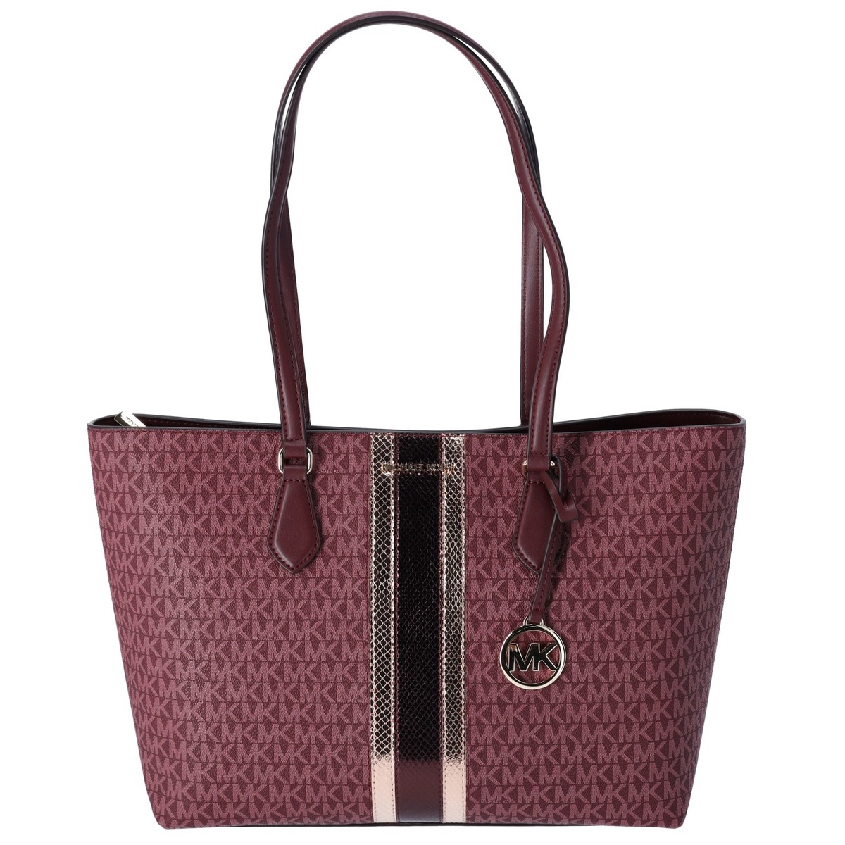 Michael Kors Sheila Large Signature Logo Tote Bag Oxblood Stripe