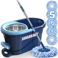 Spin Mop and Bucket with Wringer Set for Floors Cleaning Heavy Duty System, Blue