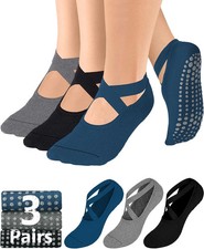 Pilates Grip Socks for Women Non Slip Skid Yoga Socks with Grips Straps