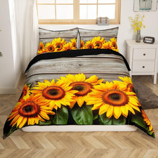Sunflower Duvet Cover Botanical Floral Printed Bedding Set for Kids Women Adults