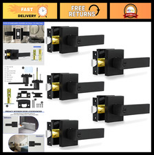 Matte Black Privacy Door Levers 5 Pack - Heavy Duty Keyless Locksets for Bed B