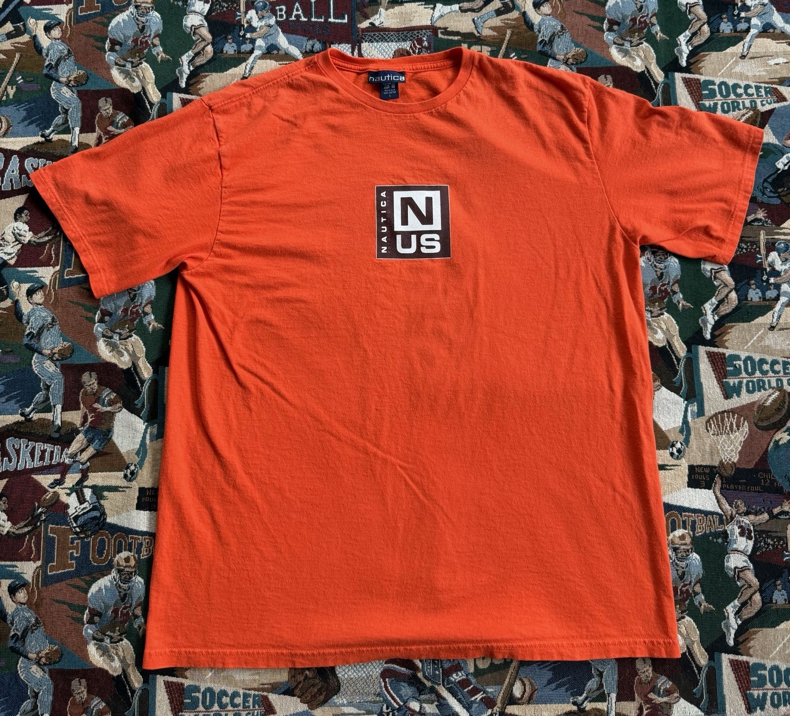 Vintage 90s Men’s Nautica US Orange Graphic T-shirt Size L Made In USA Sailing