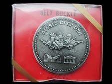 KK23154 NOS REALLY GREAT VINTAGE 1970s  MUSIC CITY USA  ROUND PEWTER BUCKLE