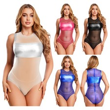 Women Cosplay Disco Catsuit Show Jumpsuit Metallic Bodysuit Leotard Outfits