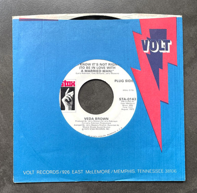 7'' Veda Brown - I Know It's Not Right - US Stax Promo