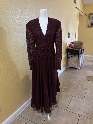 Vintage Aspeed DesignBurgundy Lace & GlitterEvening Gown Dress - XX-Large