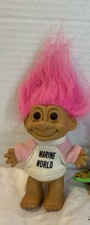 Russ Troll Doll 4" Vintage Bright Pink Hair brown Eyes Marine World Shirt