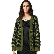 Anthropologie Greylin Jules Knit Cardigan Green Black Camo Print Sweater Sz S