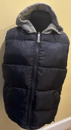 Decoded Puffer Vest Jacket Hooded Reversible Black & Gray Men's Size Medium - product listing photo