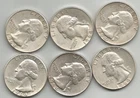LOT OF 6 NICE SILVER WASHINGTON QUARTERS (1964) - $1.50 FACE VALUE - TAKE A L@@K