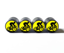 Road Bike Rider Tire Valve Caps - Black Aluminum - Set of Four - Universal