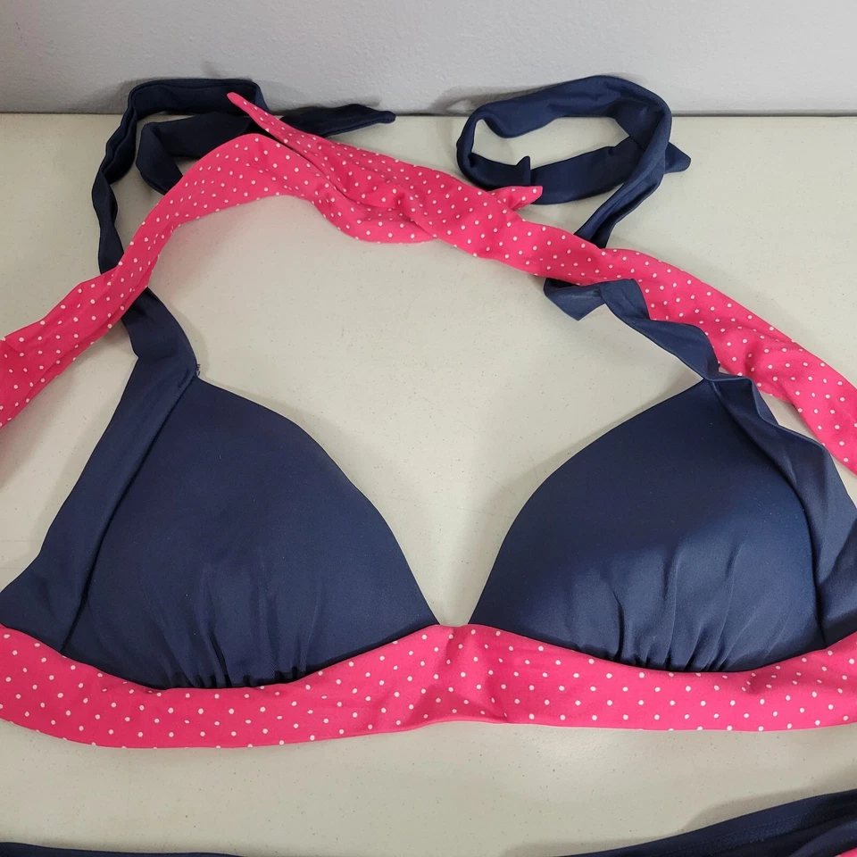 Bikini Guess para mujer azul marino con rayas de lunares rosas talla pequeña a mediana Foto 3 de 4