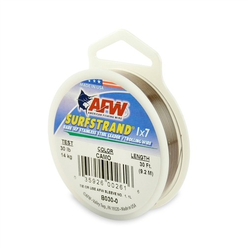 Surfstrand, Bare 1x7 Stainless Steel Leader, 60 lb (27 kg) test, .021 in (0.53 mm) dia, Bright, 30 ft (9.2 m