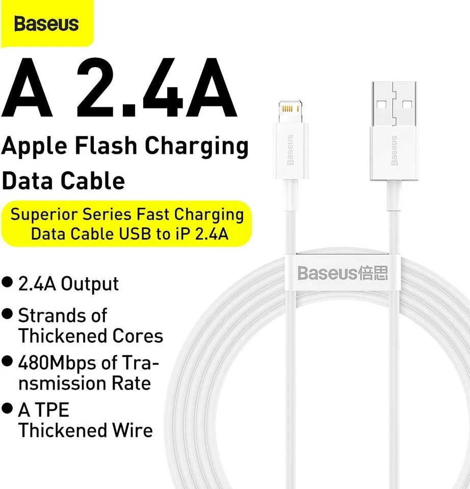 Cable de datos de carga rápida oficial Baseus serie Superior USB 0,25 M Foto 3 de 4
