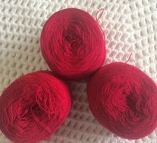 Cristal Lace yarn.Color Red Acrylic/Rayon. 900 yards per ball. 1 lot of 3 balls.