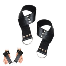 Real Cow Leather Black Wrist Cuffs, BDSM Restraints Bondage Belt Cuffs Harness