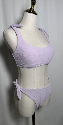 Gianni Bini Women Bikini Swimsuit Bandeau XL Two Piece Bralette Lilac Tie Sides