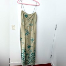 Reformation Frankies silk dress in sage border NWT US10