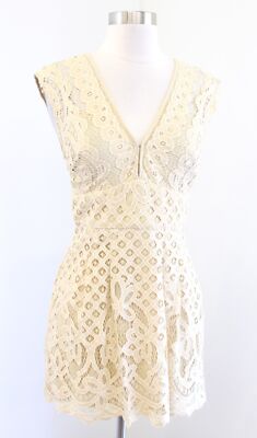 Free People One Million Lovers Beige Cream Lace Mini Dress Size 2 Cutout  Back | eBay