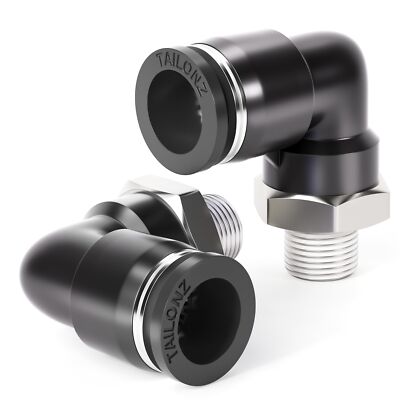 5-Pack Male Elbow Pneumatic Fittings 1/2 Inch Tube OD x 1/4 Inch NPT 90 Degree