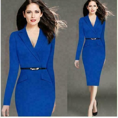 Elegant Womens OL Business Work Office Slim Solid Party Bodycon Pencil Dress