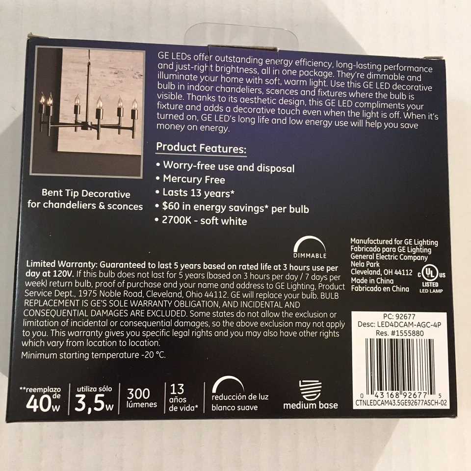 2 x 4 (8) GE LED Soft White Light Bulbs ~ 300 Lumens ~ 40w with 3.5w Energy Use! - Image 4 of 4
