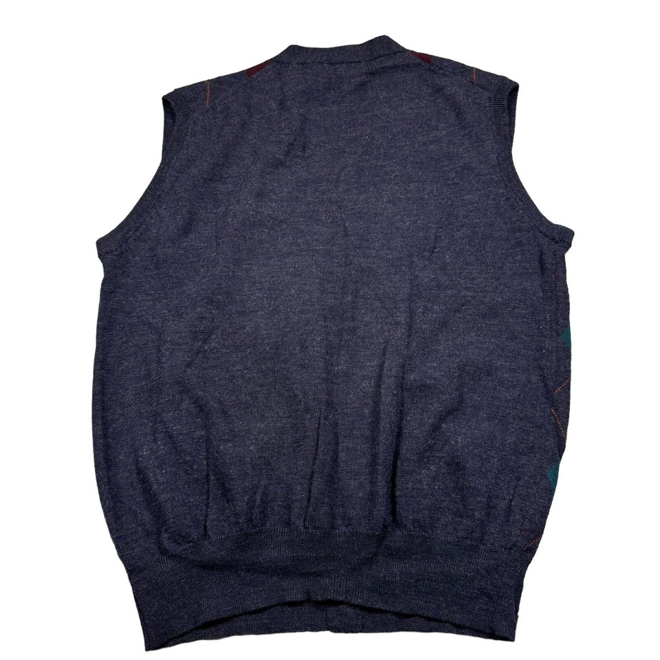 Sweater Vest Men's XL Wool Vintage Golf Argyle 90s Button Down Navy Red