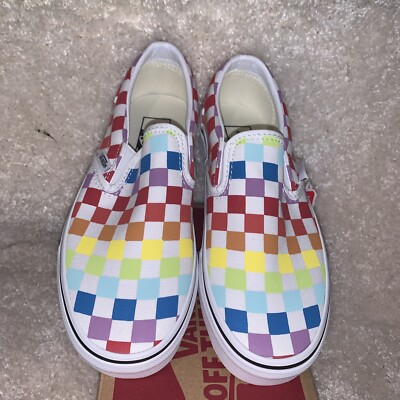 NEw Unixes Vans Classic Slip-On Checkerboard Rainbow Shoes
