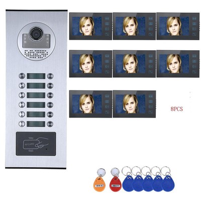8 Apartment 7inch Smart Doorbell Video Intercom System RFID IR-CUT 1000TV Line