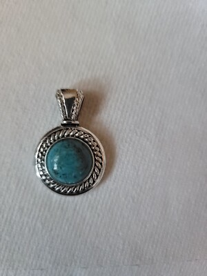 Silver Tone Round With Torquoise Pendant