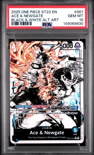 2025 ONE PIECE ST22-001 STARTER DECK ACE & NEWGATE B&W PARALLEL ALT ART PSA 10