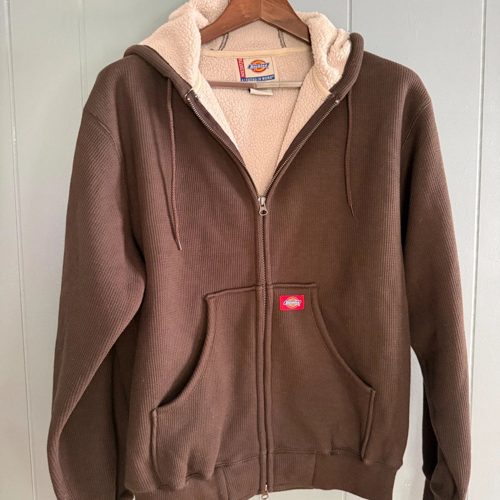 NWT Dickies Sherpa Lined Hooded Jacket Brown Waffle Knit Gorpcore Workwear M