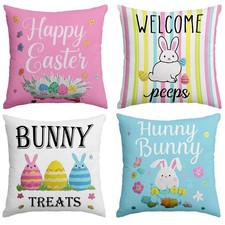 Easter Pillow Covers 18 x 18 Inch,Easter Decorations for Home,Set of 4 Happy ...