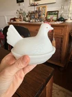 Vintage White Milk Glass Chicken Hen on Nest Lidded Candy Dish about 4"L