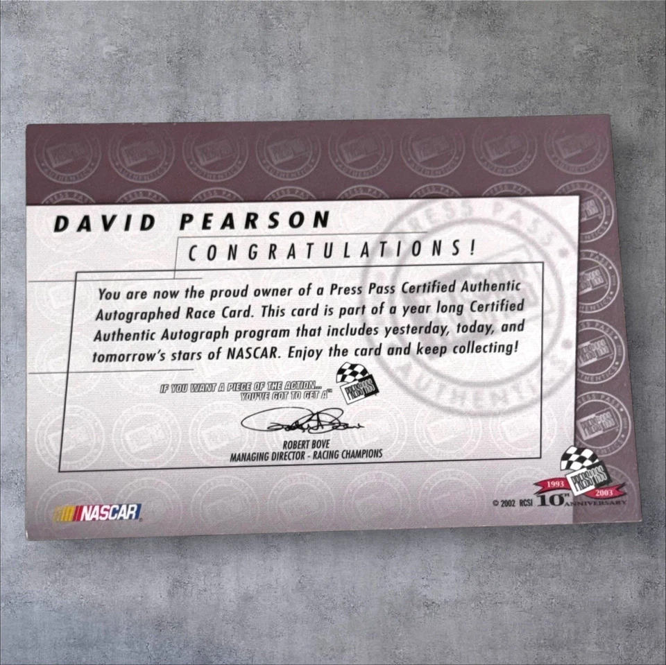 David Pearson SILVER FOX PACK PULLED HOF signed card 2002 PRESS PASS AUTHENTICS - Image 2 of 2