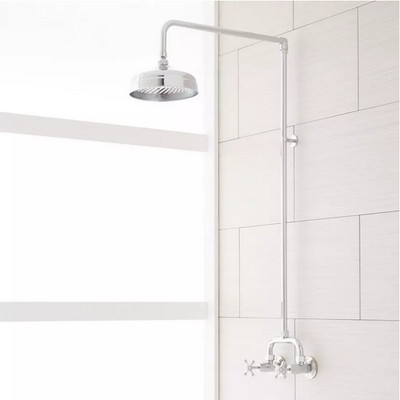 Baudette Exposed Pipe Wall-Mount Shower with Rainfall Shower Head - Chrome