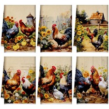 6 Pcs Farmhouse Kitchen Towels Chicken Rooster Kitchen Decor Farm Animal Hand...
