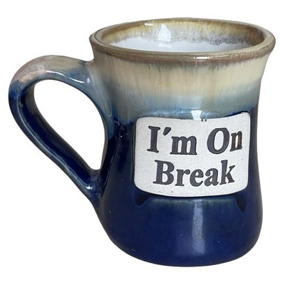 Im On Break Blue Cream Drip Glaze Stoneware Pottery Coffee Mug Artisan Cup 4.5 