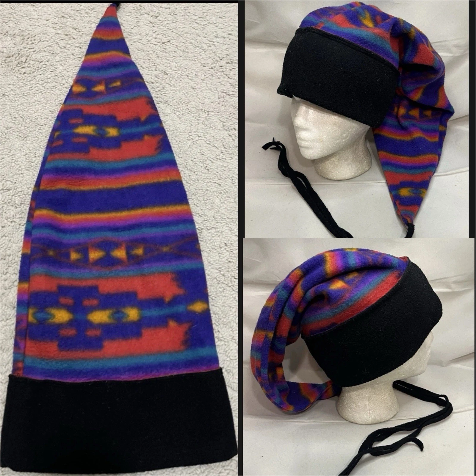 Vtg 90s Long Tail Fleece Elf Hat Beanie Aztec Print Snowboard Ski Jester Cap
Opens in a new window o