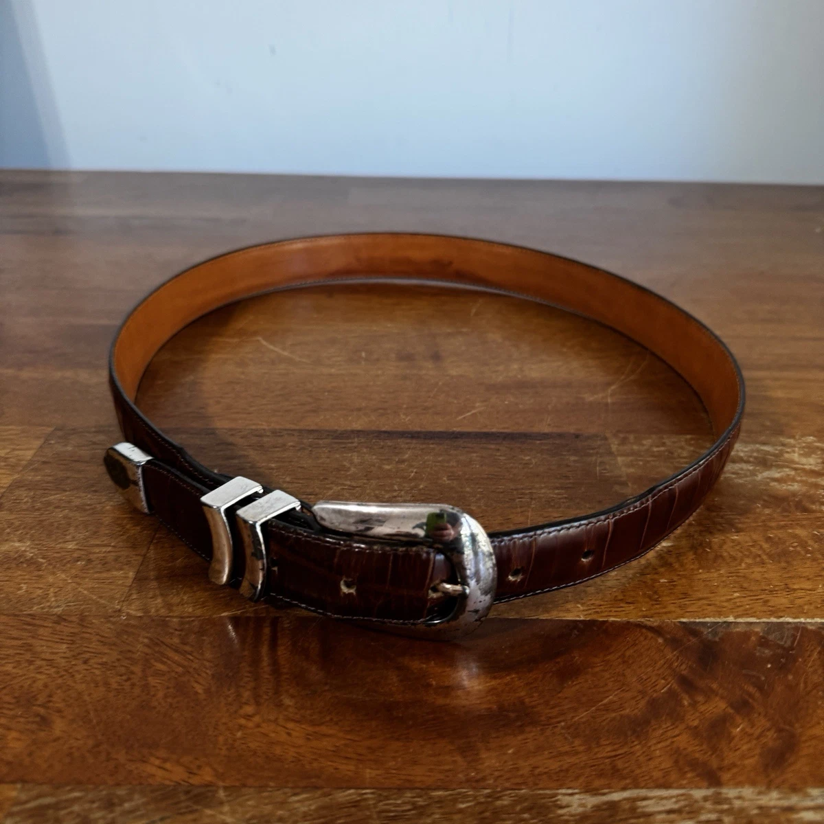 Women\'s Onyx By Brighton Brown Leather Belt 34 Silver Metallic Buckle Onyx by Brighton Belt leather 34 Like new | Mercari main image 2
