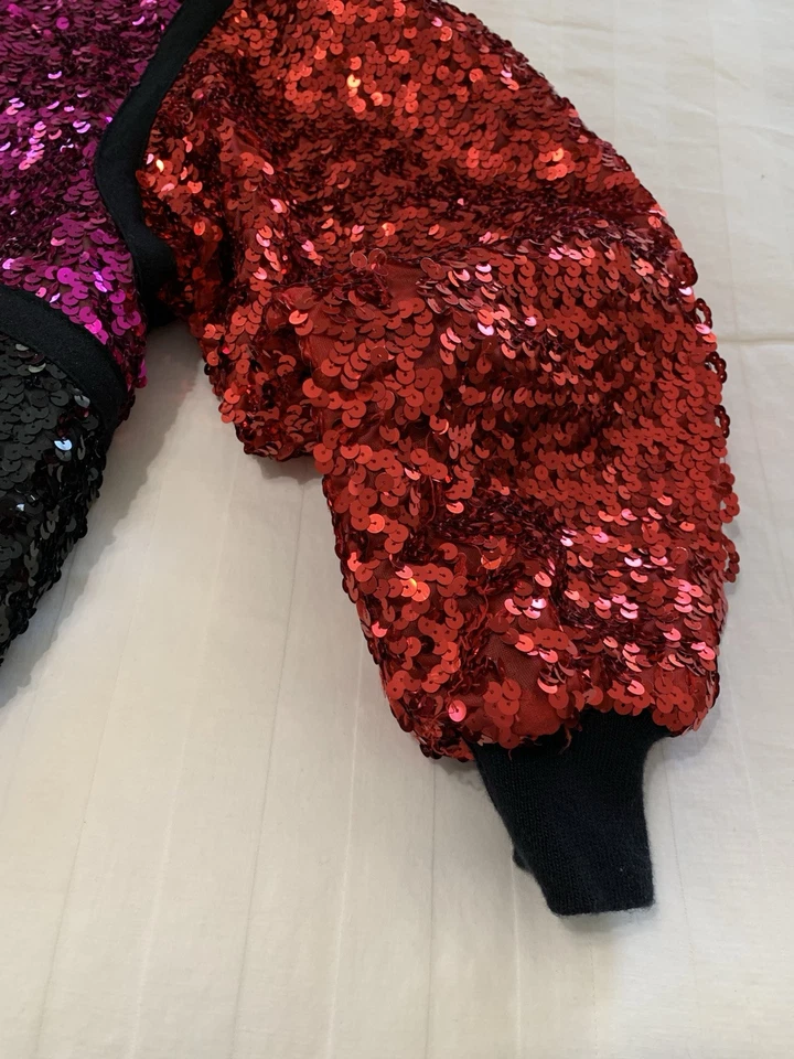 Chaqueta Bomber De Colección Años 80 Gamma Rosa Rojo Negro Lentejuelas Hecha en EE. UU. Patinador con Ruedas Foto 3 de 4