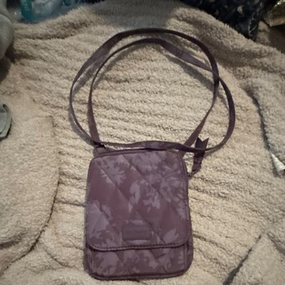 Vera Bradley Quilted Floral Sling Bag in Light Gray with Purple Accents Vera Bradley Gray and Purple Floral Print Quilted Cotton  main image 2