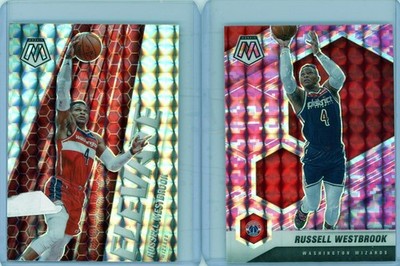 2 * RUSSELL WESTBROOK * 2020-21 MOSAIC ELEVATE SILVER + PINK REFRACTOR HOLO
