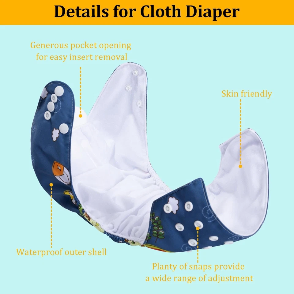 Reusable Cloth Diapers 6 Pack+6pcs Microfiber Inserts+4pcs Rayon from Bamboo ... - Image 3 of 4