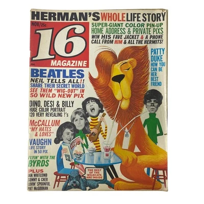 16 Magazine November 1965 Vol 7 No. 6 Dino, Desi & Billy w Pinup No Label - Image 1 of 4