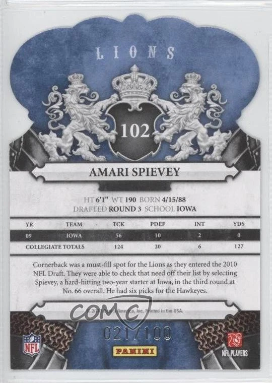 2010 Panini Crown Royale Blue /100 Amari Spievey #102 Rookie RC - Image 2 of 2