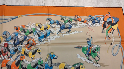 HERMES Double Face Carre 90 Les Mustangs Silk Scarf w/box / US